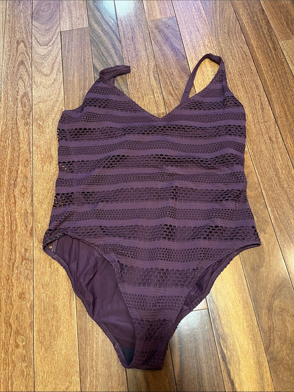 Bleu Rod Beattie Plum Crochet One-Piece Swimsuit